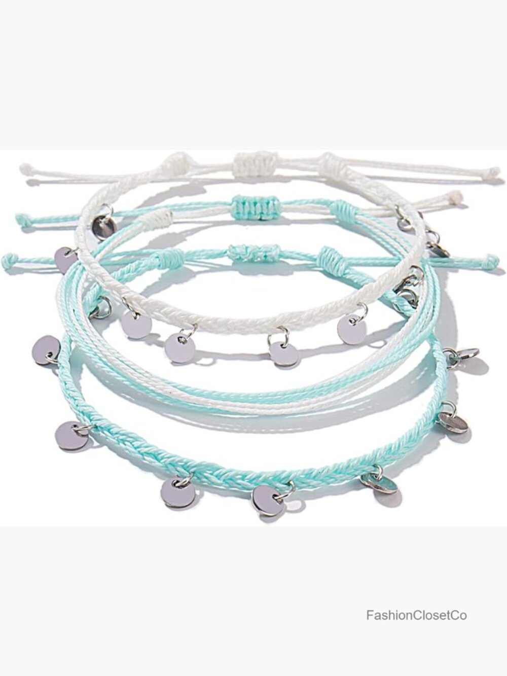 3 Pack Adjustable Braided Coin Anklets Waterproof Wax-Coated String Beach Boho